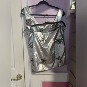 Two piece silver party outfit